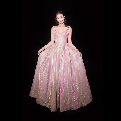 Spaghetti Strap Glitter Maxi Prom Dress