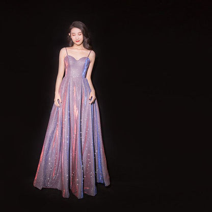 Spaghetti Strap Glitter Maxi Prom Dress