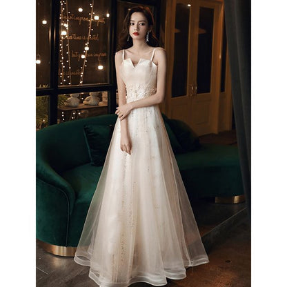 Mesh (Various Designs) A-Line Evening Gown Spaghetti-Strap