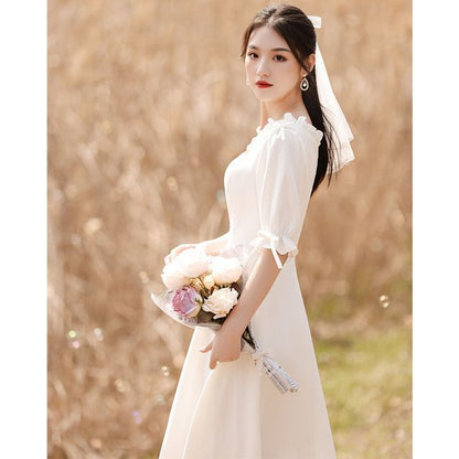 Bell-Sleeve Ruffled Midi A-Line Cocktail Dress