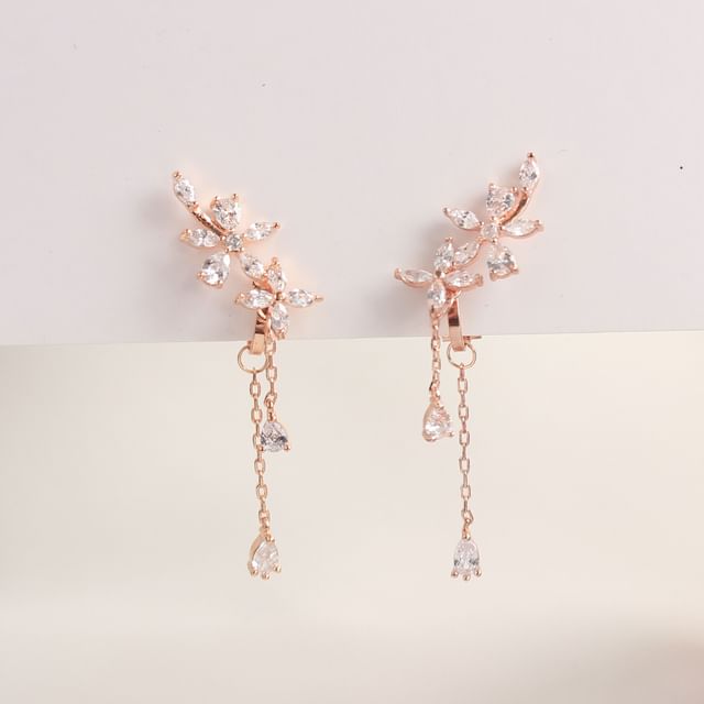 Floral Rhinestone Stud / Clip-On Earrings