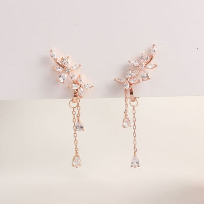 Floral Rhinestone Stud / Clip-On Earrings