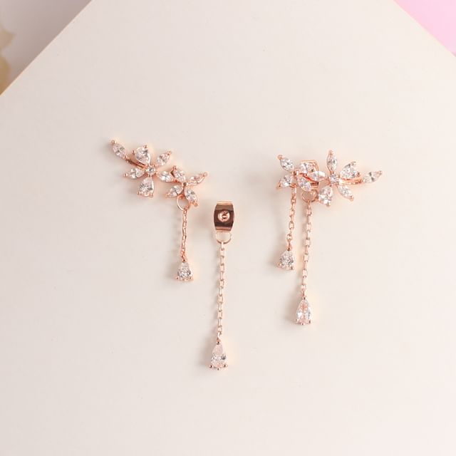 Floral Rhinestone Stud / Clip-On Earrings