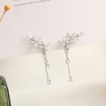 Floral Rhinestone Stud / Clip-On Earrings