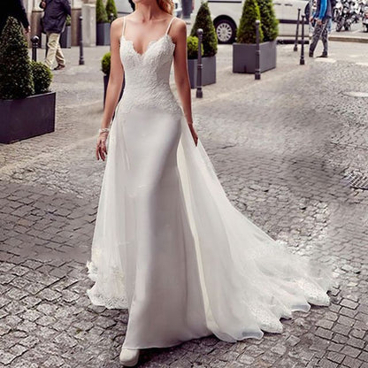 Trained Spaghetti Gown Evening Lace Sheath Strap