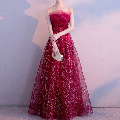 Mesh Glitter Gown Evening Maxi Strapless