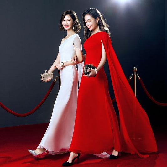 A-Line Cape-Sleeve Evening Gown