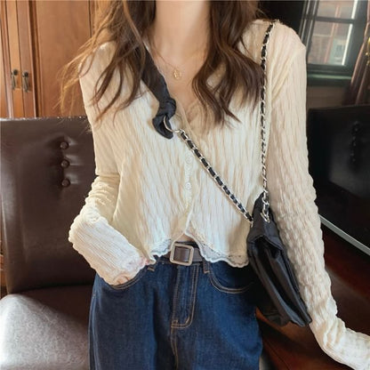 Cropped Lace-Trimmed Blouse