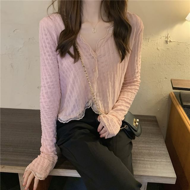 Cropped Lace-Trimmed Blouse
