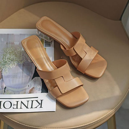 Square-Toe Chunky-Heel Slide Sandals