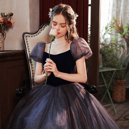 Evening Short-Sleeve Mesh Gown Glitter