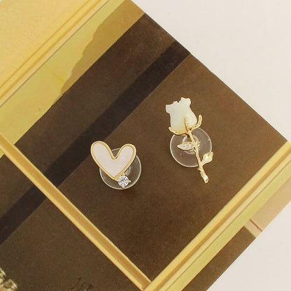 Flower Heart Shell Asymmetrical Alloy Earring