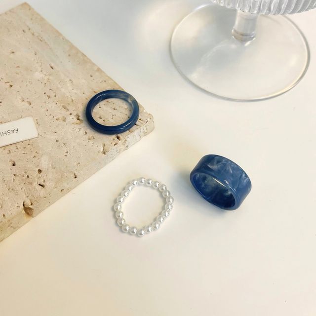 Set Of 3: Resin Ring + Faux Pearl Ring