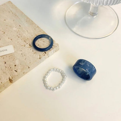Set Of 3: Resin Ring + Faux Pearl Ring