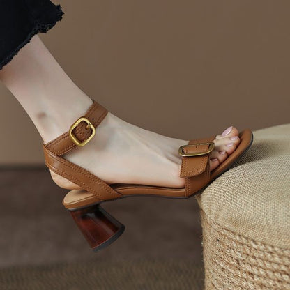 Round Heel Buckled Sandals