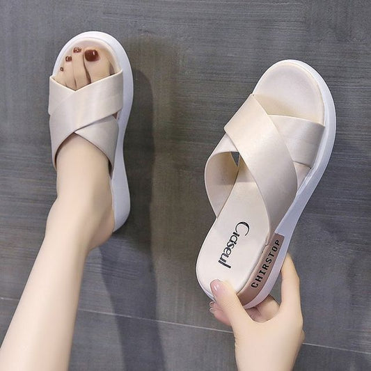 Crisscross Platform Slide Sandals