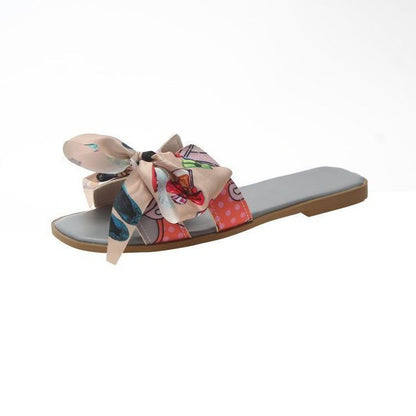 Ribbon Flat Slide Sandals