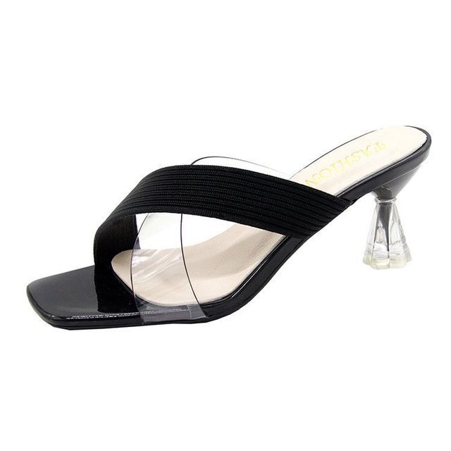 PVC Panel Chunky-Heel Slide Sandals