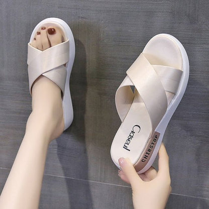 Crisscross Platform Slide Sandals
