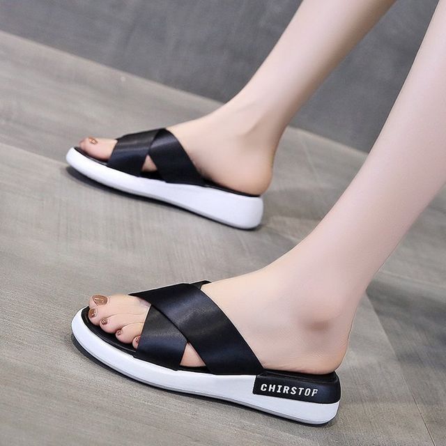 Crisscross Platform Slide Sandals