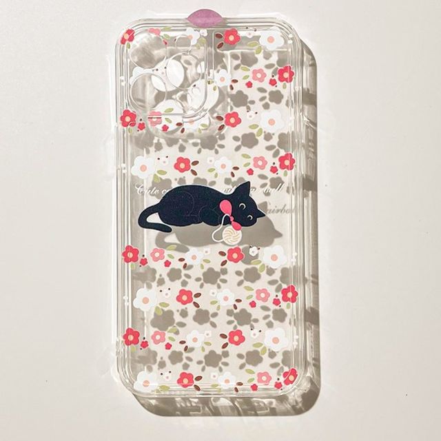 Cat Flower Transparent Phone Case