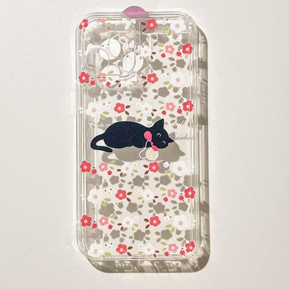 Cat Flower Transparent Phone Case
