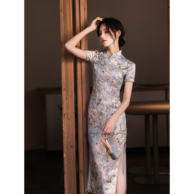 Floral Slit Midi Qipao