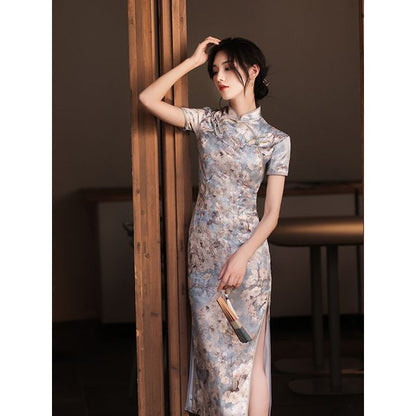 Floral Slit Midi Qipao