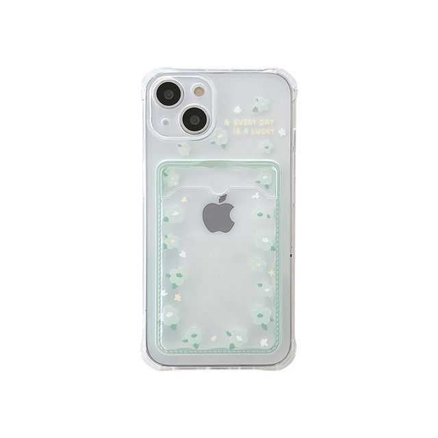 Flower / Heart Print Card Holder Transparent Phone Case