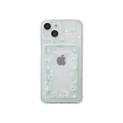 Flower / Heart Print Card Holder Transparent Phone Case