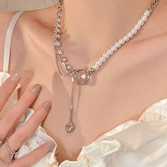 Rhinestone Faux Pearl Alloy Necklace
