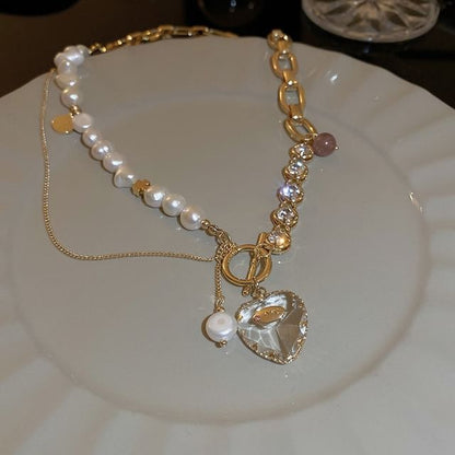 Rhinestone Faux Pearl Alloy Necklace
