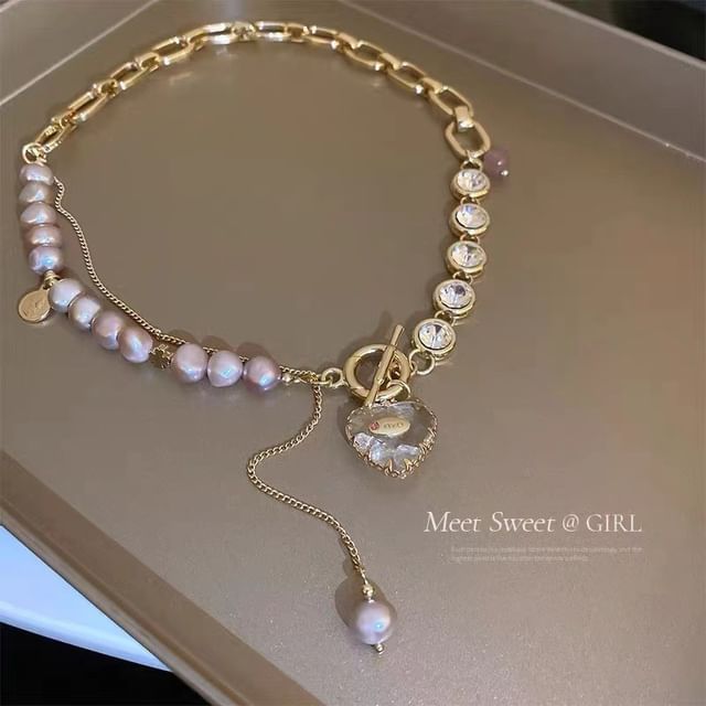 Rhinestone Faux Pearl Alloy Necklace