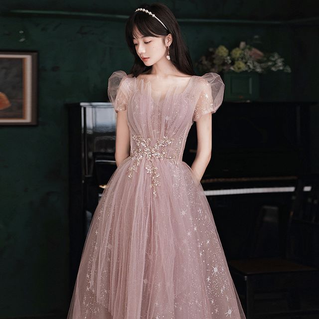 Short-Sleeve Embellished Maxi Prom Dress (Various Designs)