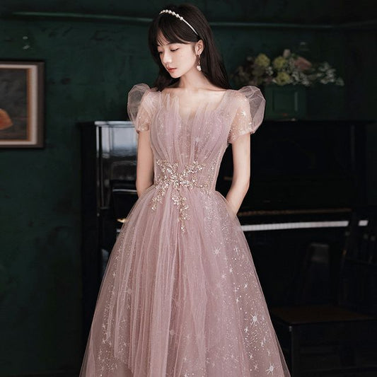 Short-Sleeve Embellished Maxi Prom Dress (Various Designs)