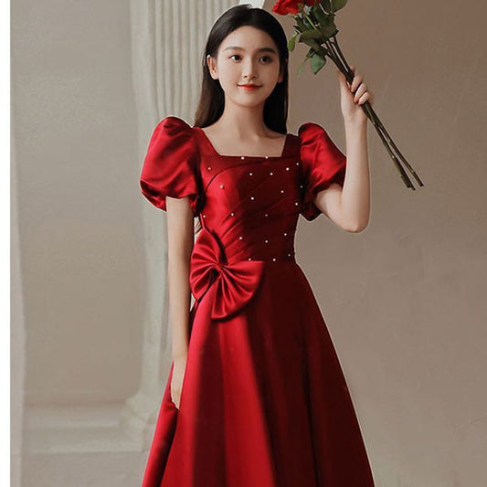 Puff-Sleeve Embellished Bow A-Line Prom Dress (Various Designs)