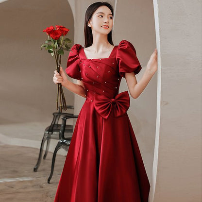 Puff-Sleeve Embellished Bow A-Line Prom Dress (Various Designs)