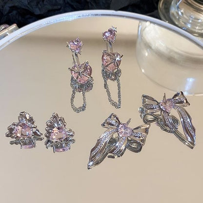 Bow / Heart Rhinestone Alloy Earring (various designs)