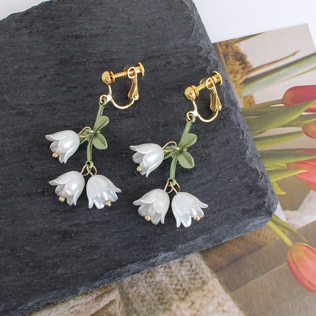 Flower Faux Pearl Alloy Fringed Earring