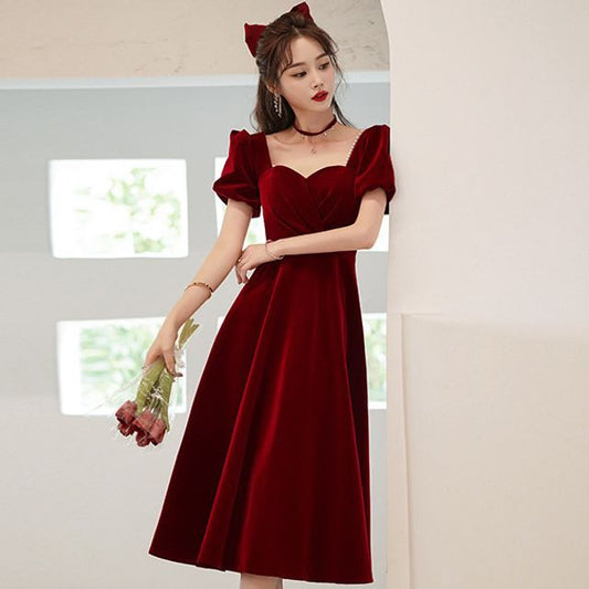 Puff-Sleeve A-Line Cocktail Dress