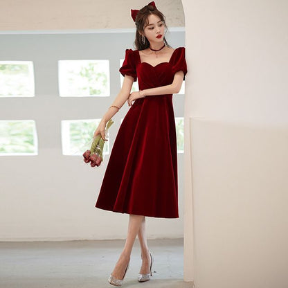 Puff-Sleeve A-Line Cocktail Dress