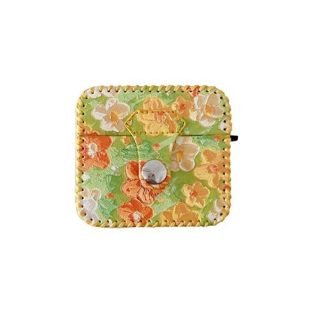 Flower Print Faux Leather AirPods Earphone Case Skin