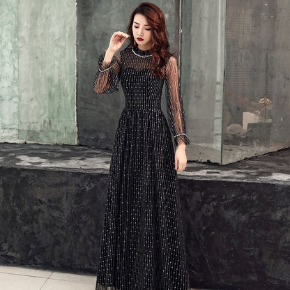 Evening Gown Mesh A-Line Long-Sleeve
