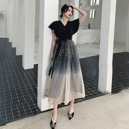 Short-Sleeve Gown A-Line Dress Cocktail Evening /