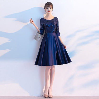 Cocktail Dress Evening Elbow-Sleeve A-Line Gown /