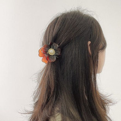 Faux Pearl Floral Hair Claw