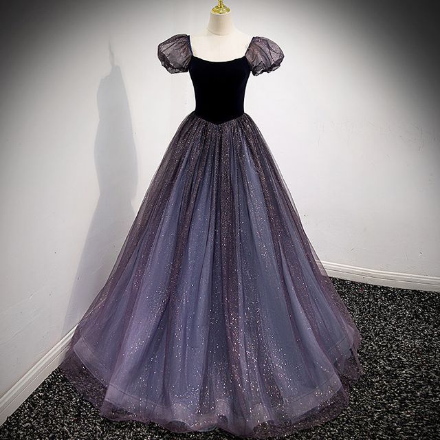 Glitter Evening A-Line Gown Square-Neck