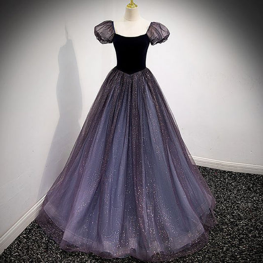 Glitter Evening A-Line Gown Square-Neck