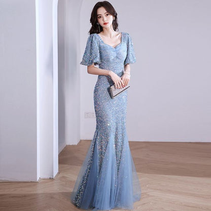 Mermaid Glitter Gown V-Neck Evening