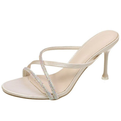 Rhinestone Stiletto-Heel Slide Sandals